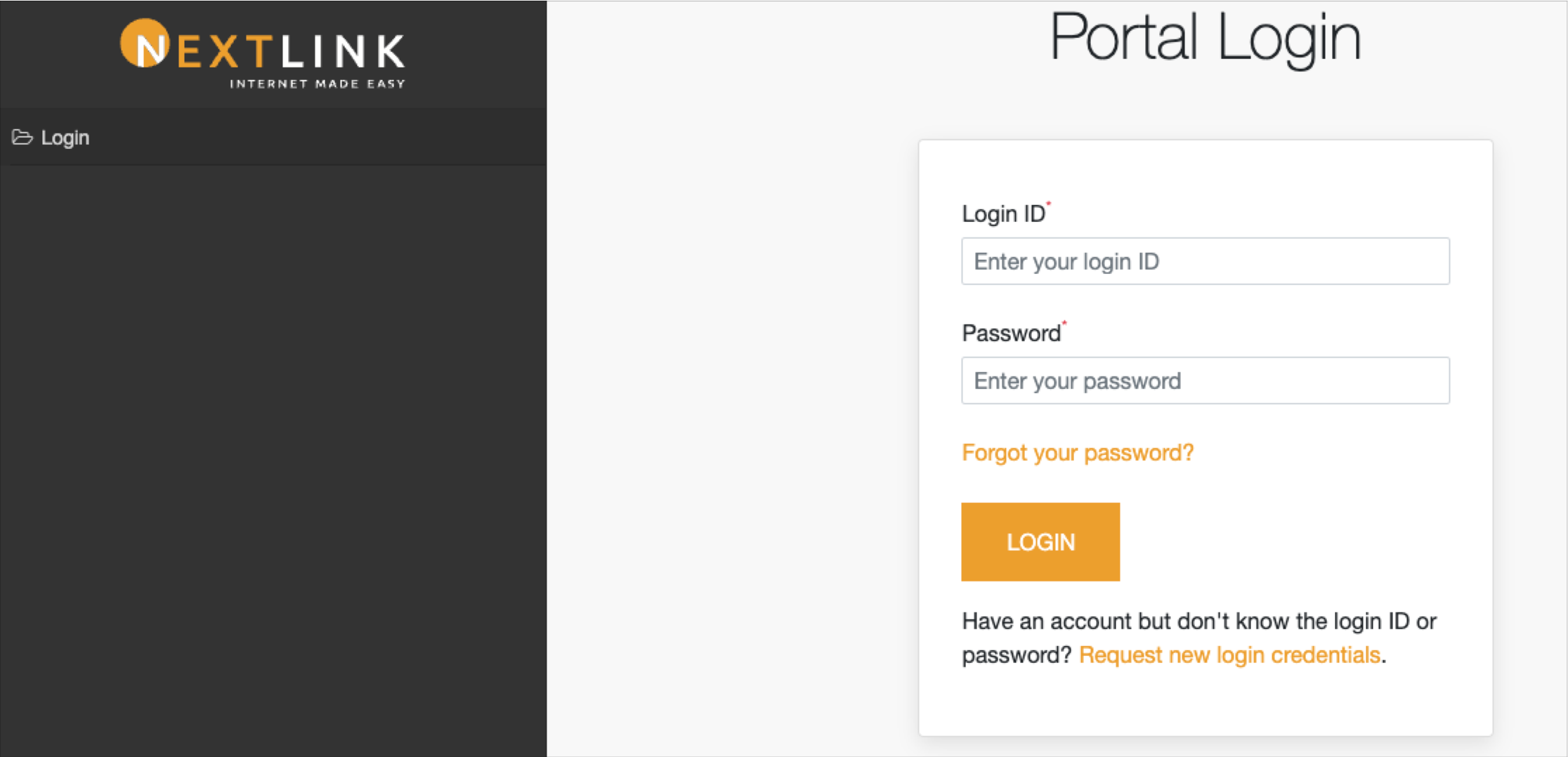 Nextlink portal login screen